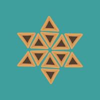 Purim holiday flat design icons of hamantashs in star of david shape vector