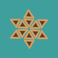 Purim holiday flat design icons of hamantashs in star of david shape vector