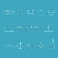 Rosh Hashanah holiday flat design white thin line icons set with text in english vector