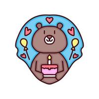 cartoon cute bear celebrate birthday, illustration for stickers and t shirt. vector