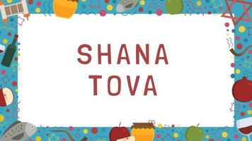 Frame with Rosh Hashanah holiday flat design icons with text in english vector