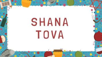 Frame with Rosh Hashanah holiday flat design icons with text in english vector