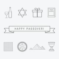 Passover holiday flat design black thin line icons set with text in english