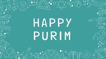 Frame with purim holiday flat design white thin line icons with text in english vector