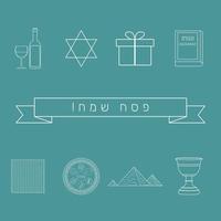 Passover holiday flat design white thin line icons set with text in hebrew vector