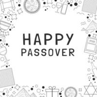 Frame with Passover holiday flat design black thin line icons with text in english vector