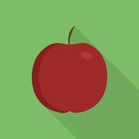 Icono de manzana roja en diseño plano de sombra larga con fondo verde vector