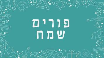 Frame with purim holiday flat design white thin line icons with text in hebrew vector