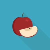 Whole and slice red apples icon in flat long shadow design vector