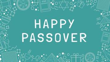 Frame with Passover holiday flat design white thin line icons with text in english vector