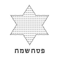 Passover holiday flat design black thin line icons of matzot in star of david shape with text in hebrew vector