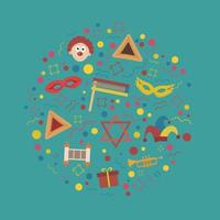 Purim holiday flat design icons set in round shape vector