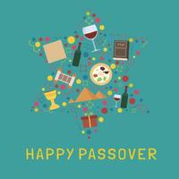 Passover holiday flat design icons set in star of david shape with text in english vector