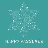 Passover holiday flat design white thin line icons set in star of david shape with text in english vector
