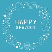 Frame with Shavuot holiday flat design white thin line icons with text in english vector