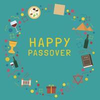Frame with Passover holiday flat design icons with text in english vector