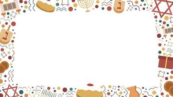 marco con iconos de diseño plano de vacaciones de hanukkah vector