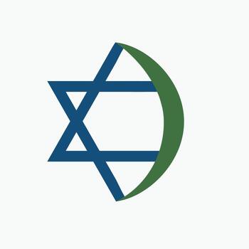 Combination of Star of David with Crescent religious symbols in flat design icon vector