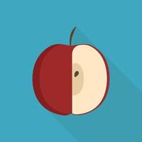 Red half apple icon in flat long shadow design vector