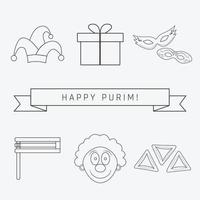 Purim holiday flat design black thin line icons set with text in english vector