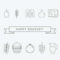 Shavuot holiday flat design black thin line icons set with text in english vector