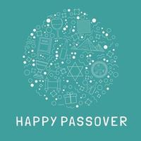 Passover holiday flat design white thin line icons set in round shape with text in english vector