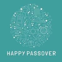 Passover holiday flat design white thin line icons set in round shape with text in english vector