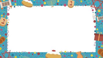 Frame with Hanukkah holiday flat design icons vector