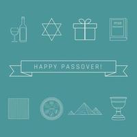 Passover holiday flat design white thin line icons set with text in english vector