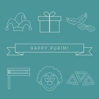 Purim holiday flat design white thin line icons set with text in english vector
