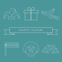 Purim holiday flat design white thin line icons set with text in english vector