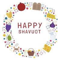 Frame with Shavuot holiday flat design icons with text in english vector