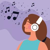 woman with earphones listening music vector