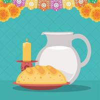 bread milk and candle vector