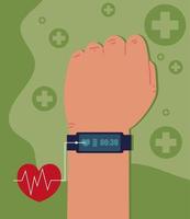 hand with bracelet health app vector