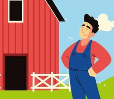 farmer and wooden barn vector