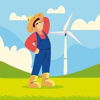 farmer and wind turbine vector