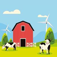 farm windmill and cows vector