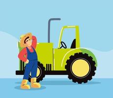 farmer man and tractor vector