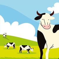 farm cows in the field vector
