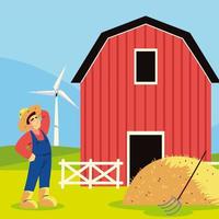 man farmer and barn vector