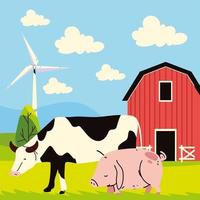 cow pig and barn vector