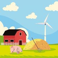 farm barn and pig vector