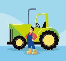 hombre de granja y tractor vector