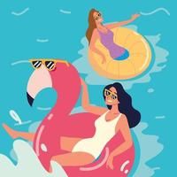 relaxed women in inflatable rings vector