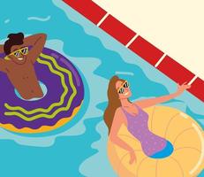 girl and boy relaxing in pool vector