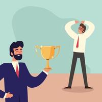 celebrating business men with trophy vector