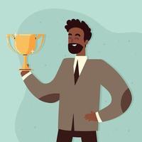 happy businessman with trophy vector