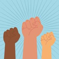 diverse raised hands protest vector