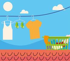 hanging clothes on rope vector